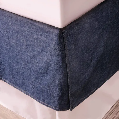 Miniatura 2 de Elegant Life Home Falda de cama de mezclilla lavada teñida con hilo de algodón, con volantes de polvo, caída a medida de 18 pulgadas