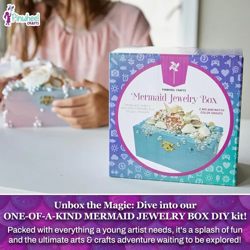 Miniatura 3 de Pinwheel Crafts Kit de Caja de Joyas DIY de Sirena para Niñas de 6+ Años - 530 Piezas Haz Tu Propia Caja de Joyas, Kits de Manualidades DIY