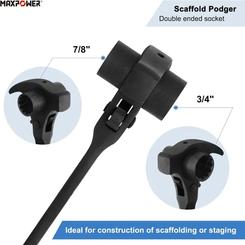 Miniatura 2 de MAXPOWER Llave de trinquete de andamio de 3/4 x 7/8 pulgadas, llave Spud Podger, funciones multifuncionales con barra de palanca de garra y cara