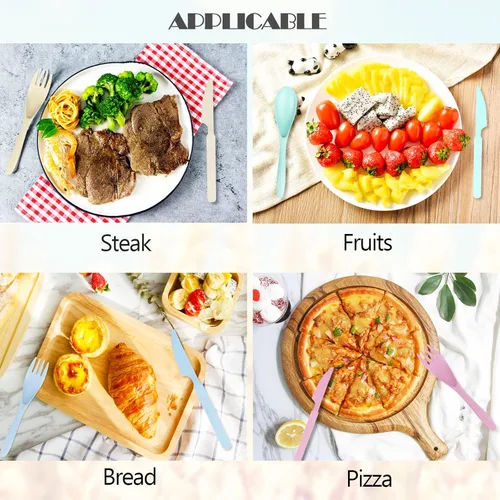 Miniatura 4 de YDYTOP Juego de utensilios de viaje reutilizables con estuche, cuchillo portátil de paja de trigo beige, tenedor, cucharas, vajilla, cubiertos