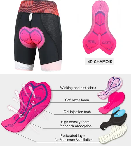 Miniatura 4 de NORTHHILL Pantalones cortos de ciclismo acolchados para mujer, pantalones cortos de ciclismo de cintura alta con forro 4D acolchado de gel Spin