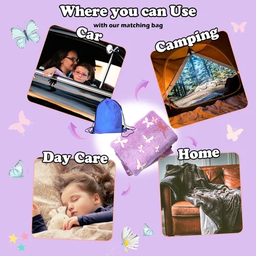 Miniatura 5 de Manta de mariposa que brilla en la oscuridad con bolsa de almacenamiento, el mejor regalo manta suave para niñas y niños, manta de campamento