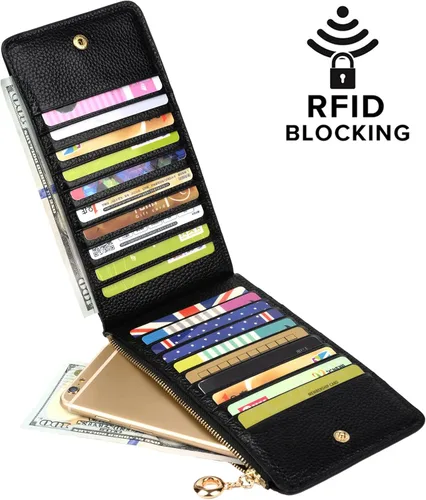 Miniatura 2 de Yaluxe- Cartera para mujer con bloqueo RFID, de cuero genuino, multiorganizador de tarjetas con bolsillo con zíper