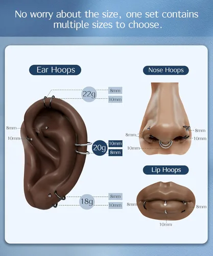 Miniatura 20 de FIBO STEEL - 5 piezas de acero inoxidable, 18G a 22G, joyería corporal, piercing de nariz para mujer