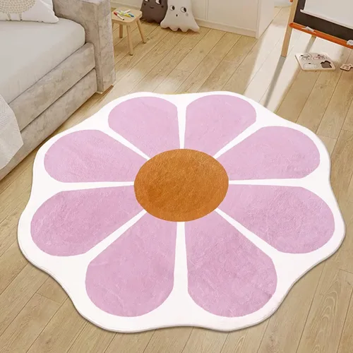 Miniatura 9 de USTIDE Alfombra redonda en forma de flor rosa de 47 x 47 pulgadas, bonita alfombra redonda para dormitorio, sala de estar, alfombra circular