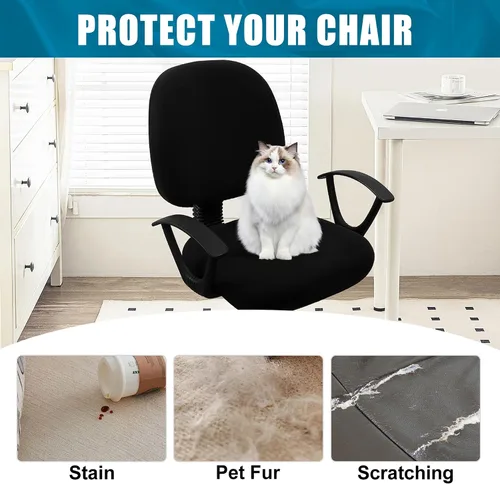 Miniatura 8 de Smiry Fundas elásticas para silla de computadora de oficina, universales, lavables, extraíbles y giratorias, fundas protectoras para asiento + Negro