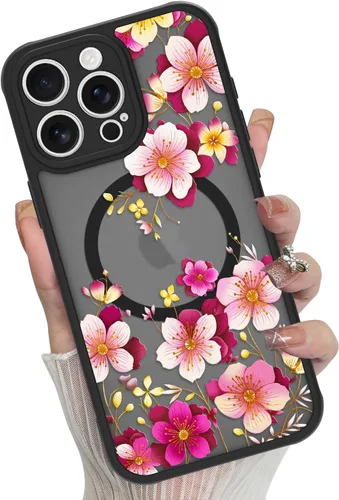 Miniatura 16 de Funda magnética para iPhone 17 Pro [compatible con MagSafe], bonita funda de moda con estampado de leopardo negro, translúcida, mate, parte trasera