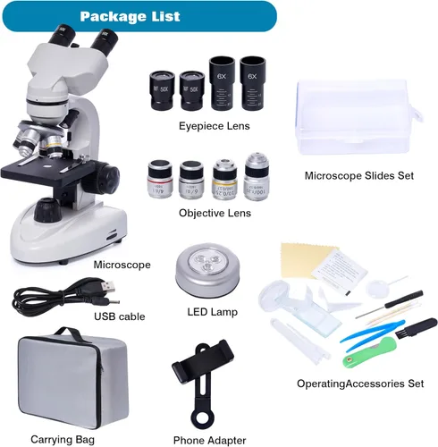 Miniatura 3 de SELFIE CAT Microscopio compuesto binocular 200X-5000X Microscopio de aumento para adultos y estudiantes, microscopio de laboratorio binocular