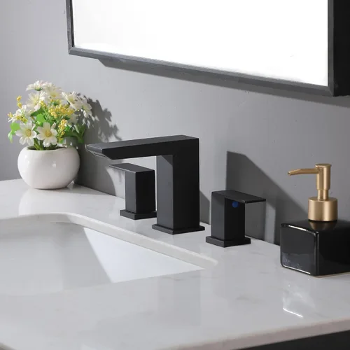 Miniatura 5 de VCCUCINE - Grifo de baño de cascada negro de 8 pulgadas, grifo de lavabo de baño extendido de 3 orificios, grifos de baño de tocador modernos negro