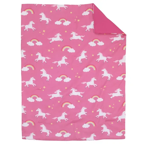Miniatura 2 de CARTERS - Juego de ropa de cama de 4 piezas con diseño de unicornio arcoíris, rosa, aguamarina, blanco