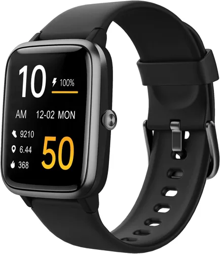Reloj inteligente de 1.85 pulgadas para teléfonos iPhone/Android, monitor de frecuencia cardíaca/sueño, podómetro, resistente al agua, IP68 (negro