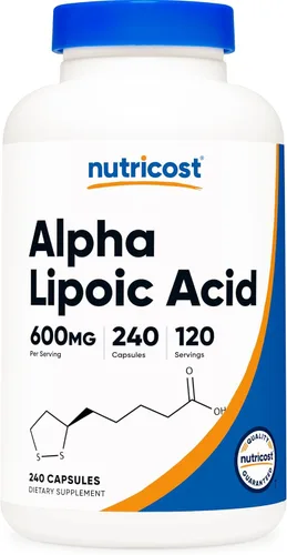 Suplemento Nutricost Alpha Lipoic Acid, 0.02 oz por porción, 120 porciones, 1 botella, 1