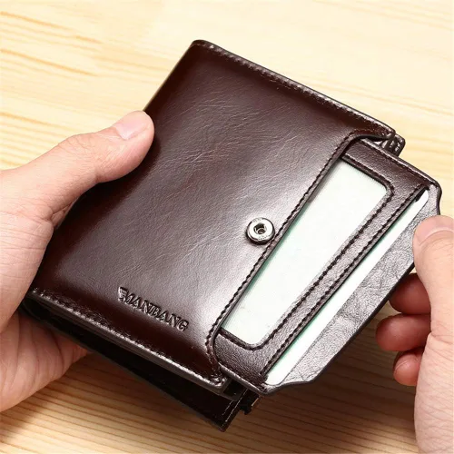 Miniatura 4 de JIUFENG - Cartera de piel auténtica para hombre con bloqueo RFID con cremallera y cremallera