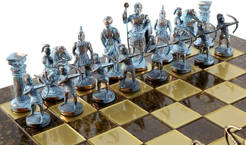 Miniatura 3 de Manopoulos Archers - Juego de ajedrez grande - Azul y cobre - Tablero de ajedrez marrón