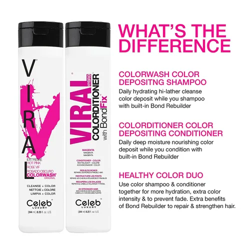 Miniatura 7 de Celeb Luxury Colorwash Color Depositing Shampoo - Color Refresher, Vegan Hair Dye, Bondfix Bond Rebuilder, Viral and Gem Lites Rosa fuerte