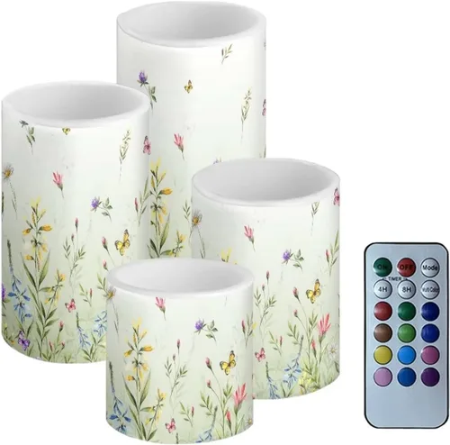 Miniatura 28 de Velas LED parpadeantes operadas por batería, juego de 4 con control remoto y temporizador, velas de llama danzante, velas de pilar para mesa, Playa