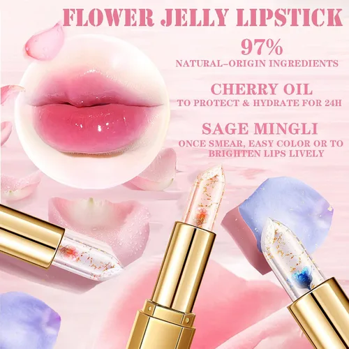 Miniatura 2 de Paquete de 3 lápices labiales de gelatina de flores, cambio de temperatura, hidratante de larga duración, bálsamo nutritivo mágico que cambia