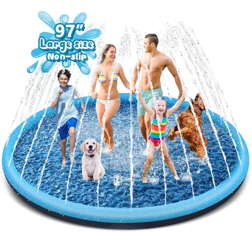YAUNGEL Alfombra de agua antideslizante grande de 97 pulgadas para niños pequeños, diversión al aire libre en el patio trasero, para perros