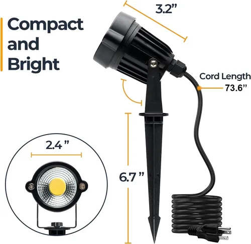 Miniatura 4 de SHOYO Focos blancos cálidos para patio, focos para exteriores, 5 W, 3000 K, luces LED de paisaje, IP65, impermeables, con soporte de púas