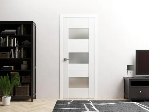 Miniatura 2 de VDOMDOORS Panel de puerta de losa de vidrio opaco 18 x 80 pulgadas/Sete 6003 seda blanca/puertas modernas acabadas/armario de bolsillo deslizante