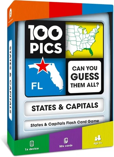 100 PICS Tarjetas flash de Estados Unidos y Capitales | Los 50 estados y capitales para aprender | Estuche divertido y funcional | Tarjetas flash