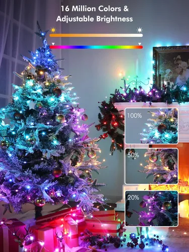 Miniatura 9 de BrizLabs Guirnalda de luces inteligentes, 66 pies, 200 luces LED WiFi 4 de julio, control de aplicación, regulable, luz roja, blanca, azul, 200 LED