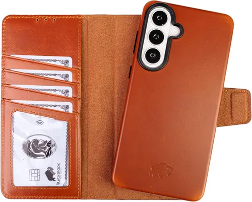 BLACKBROOK Funda tipo cartera para Samsung S26, cuero de grano completo, juego 2 en 1 desmontable Carter, diseñado para carga MagSafe e inalámbrica,