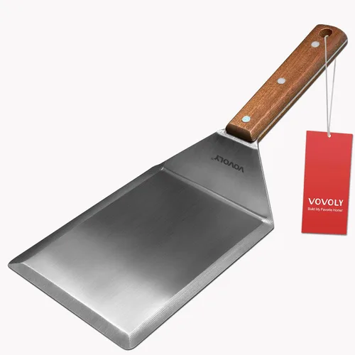 Miniatura 12 de Espátula pequeña para sartén de hierro fundido, mango de silicona de tang completo, resistente al calor, volteador comercial de grado pesado