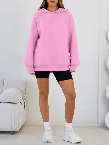 Miniatura 6 de Trendy Queen Sudaderas con capucha de gran tamaño para mujer, cómodas sudaderas de otoño a la moda 2025, trajes casuales de forro polar con bolsillos