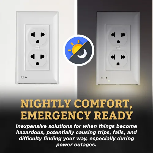Miniatura 3 de Cubierta de toma de corriente iluminada, luz nocturna LED opcional, cubierta de toma de pared y alumbrado de respaldo para fallas de energía, Dúplex