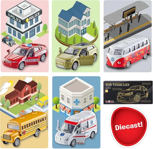 Miniatura 2 de KIDAMI Juego de 5 autos de juguete de metal fundido a presión, puertas que se abren, ambulancia de autos retrocedentes, paquete de regalo para niños