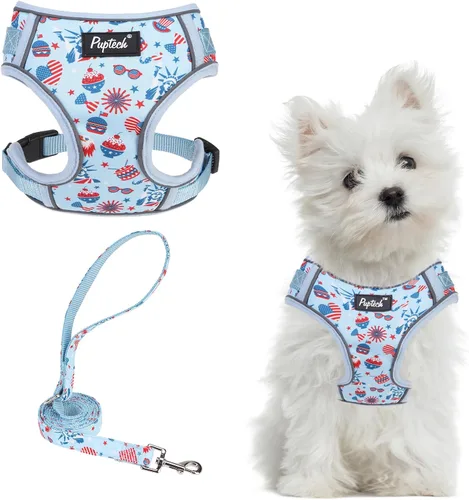Miniatura 38 de PUPTECK Juego de arnés y correa para perro pequeño, arnés ajustable sin tirones para cachorro, chaleco de malla suave reflectante para mascotas