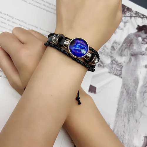 Miniatura 2 de ZZ ZINFANDEL Pulsera de espíritu de signos del zodiaco, 12 constelaciones hechas a mano con cuentas tejidas multicapa de cuero ajustable, accesorios