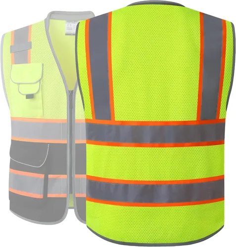 Miniatura 5 de JKSafety 9 Bolsillos Clase 2 Chaleco de Seguridad de Alta Visibilidad Chaleco de Malla Reflectante de Seguridad para Hombres y Mujeres Cuello