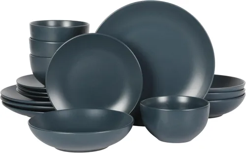 Miniatura 11 de Gibson Home Dempsey Road - Juego de vajilla de gres de 12 piezas – Servicio para 4, platos y cuencos redondos negros, juego moderno de platos