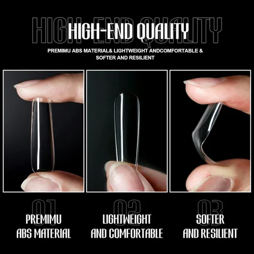 Miniatura 3 de Michelle 504 puntas de uñas postizas largas cuadradas a presión, puntas de uñas de gel preformadas para uñas acrílicas de cobertura completa, uñas