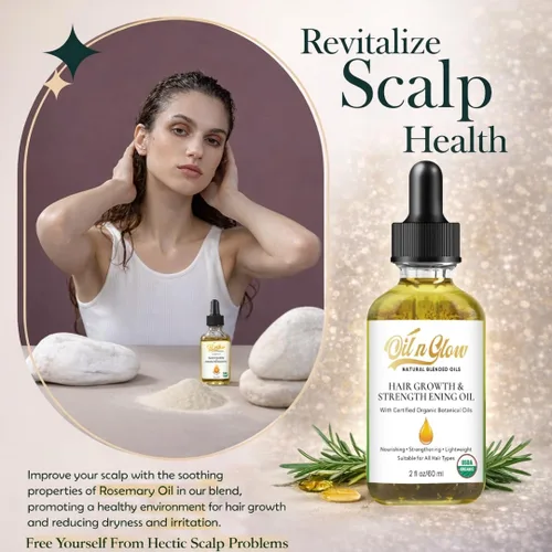 Miniatura 4 de Aceite natural 8 en 1 para el crecimiento y fortalecimiento del cabello con romero, ricino, jojoba vegana, coco, semilla de uva, jengibre y cuero