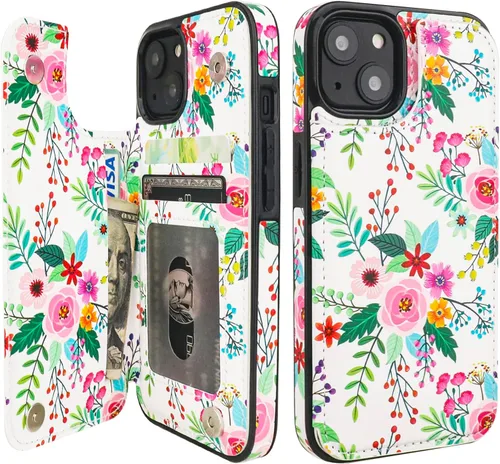 Miniatura 24 de HAOPINSH Funda tipo cartera para iPhone 14 con portarjetas, diseño de girasoles de bandera americana, tapa trasera abatible, folio, piel sintética