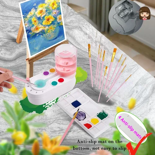 Miniatura 5 de Limpiador de pinceles de pintura mejorado 2025, taza de enjuague, circulación de agua, acuarela/aceite y herramienta de limpieza de pinceles de Rosa