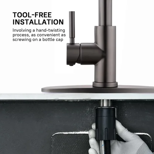 Miniatura 7 de WEWE Grifo de cocina de acero inoxidable negro con rociador desplegable, grifo de fregadero de acero inoxidable comercial moderno de una sola manija