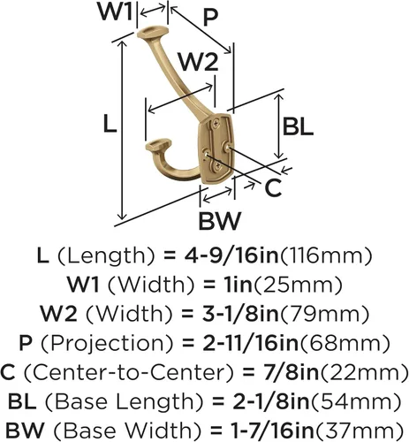 Miniatura 4 de Amerock H37004CZ Gancho de pared decorativo Vicinity de triple punta Gancho en bronce champán para abrigos, sombreros, mochilas, bolsos