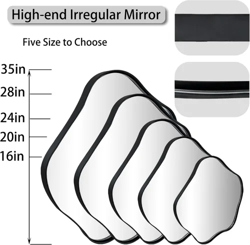 Miniatura 5 de Espejo redondo irregular, espejo festoneado de 16 pulgadas para sobre el fregadero, espejos de pared asimétricos decorativos, modernos espejos