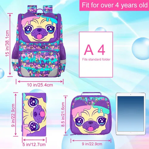 Miniatura 34 de KLFVB Mochila de 3 piezas para niñas y niños, bolsa de libros de dinosaurio de unicornio de 15 pulgadas con lonchera, bolsa escolar preescolar