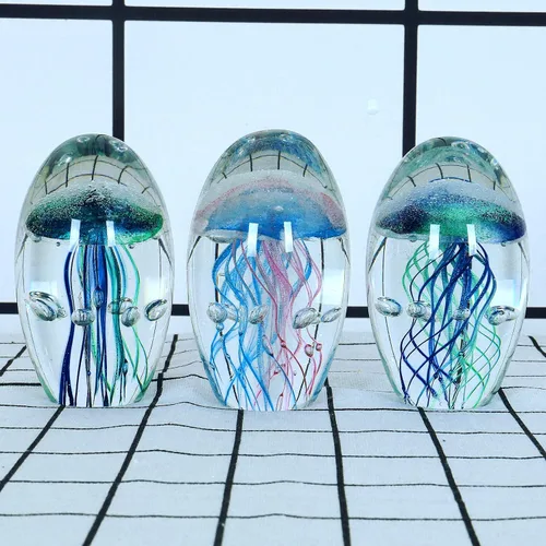 Miniatura 3 de EUSTUMA Adorno de figura de medusa de vidrio soplado a mano, adorno de animales marinos para acuario de pecera, colección de animales marinos