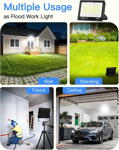 Miniatura 8 de Luz de inundación LED de 120 W para exteriores con enchufe, luces de seguridad superbrillantes de 14400 lm con cable, luz de trabajo LED impermeable