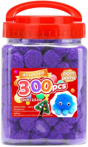 Miniatura 10 de Iooleem Pompones rosados – Tamaño surtido, 1200 piezas con ojos móviles, opciones de purpurina, perfectos para artes y manualidades