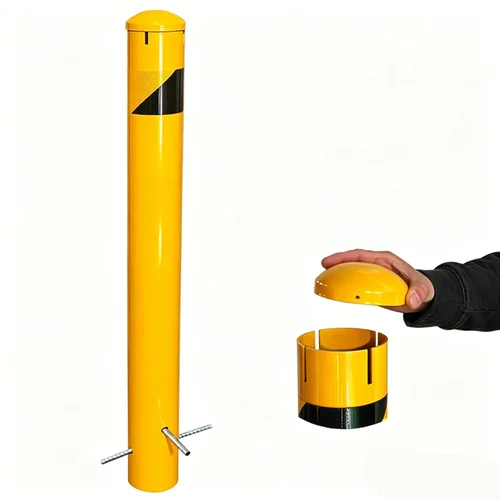 46 "alto verter en el lugar poste de bolardo de acero con tapa extraíble, 4-1/2" OD seguridad bolardo amarillo capa de polvo, metal bolardo