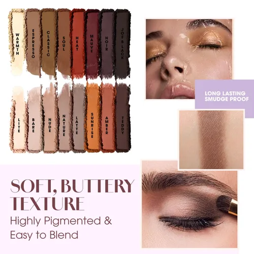 Miniatura 8 de Lamora Paleta de sombra de ojos - Paleta de maquillaje de ojos con 16 tonos mate altamente pigmentados - Vegano y mezclable
