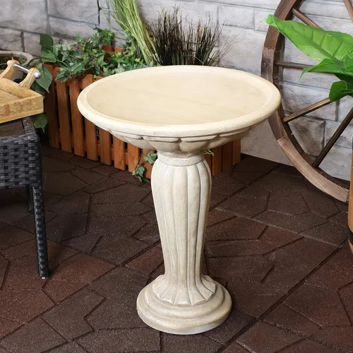 Miniatura 7 de Sunnydaze - Bañera para pájaros de hormigón de 20.25 pulgadas de alto para exteriores, columna griega, pedestal, baño para pájaros con construcción