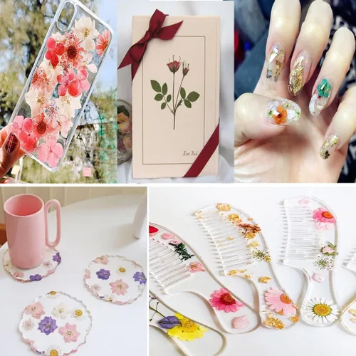 Miniatura 7 de 96 piezas de flores blancas secas y prensadas vintage para manualidades con resina - Juego de flores naturales reales de YouthBro con 50 calcomanías